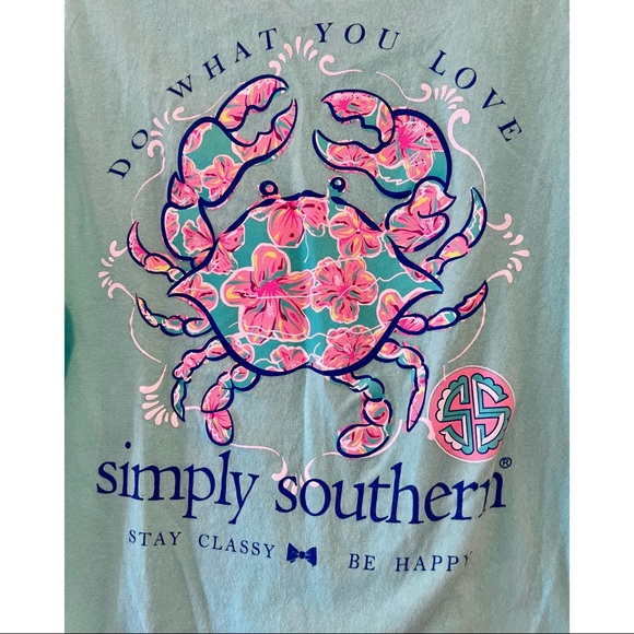 SIMPLY SOUTHERN SHORT SLEEVE TEAL FLORAL CRAB T-SHIRT 🌺🦀 - Picture 2 of 4
